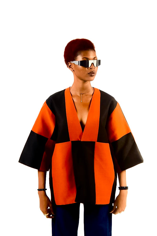 Orange check kimono jacket