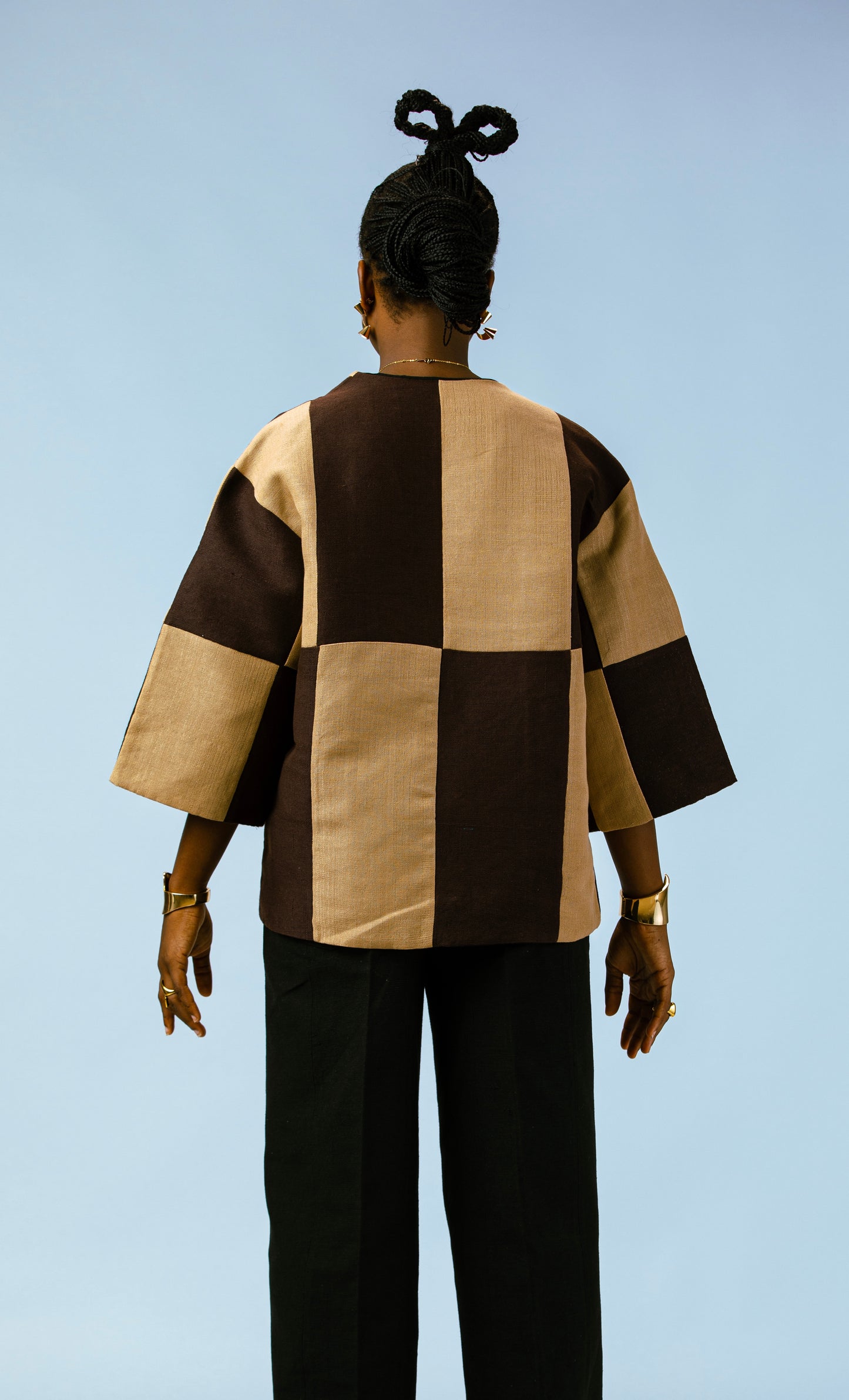 Beige check kimono jacket