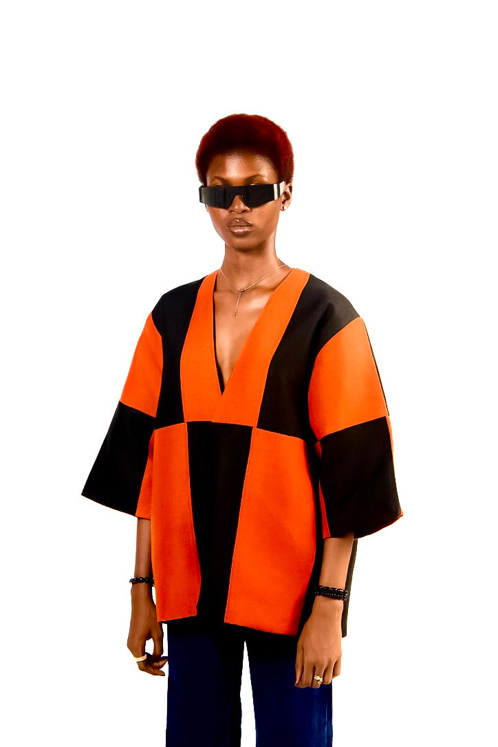 Orange check kimono jacket